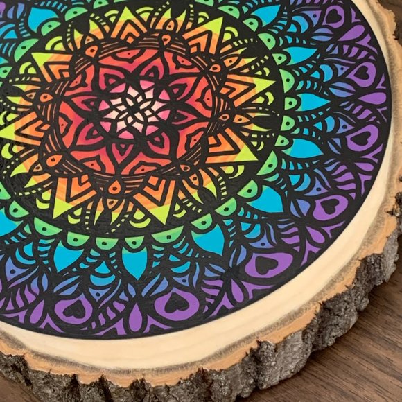Mandala Wood Slice Wall Art Fine Art Acrylic Painting Custom Home Decor Sustaina - Picture 4 of 13